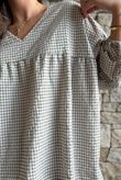 Arbi Gingham Peasant Smock Blouse Mocha